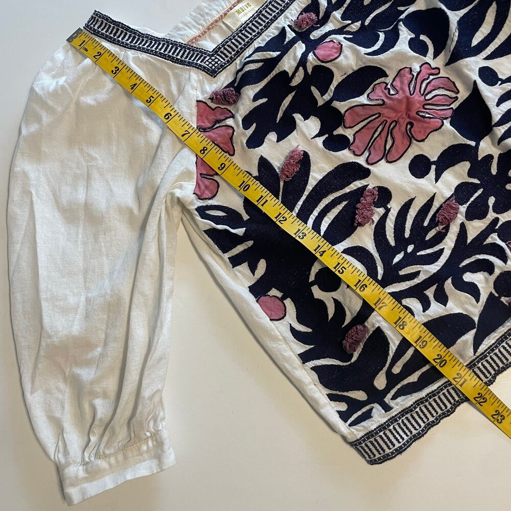 Anthropologie White Blouse with Navy and Pink Floral Embroidery - Picture 8 of 9